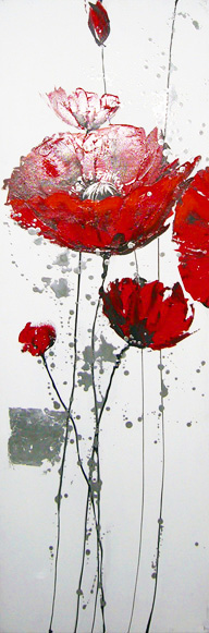 HA013 Wall décor art oil on canvas floral poppies red tones